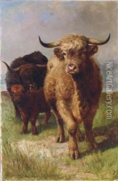 Highland Cattle Oil Painting - Joseph Denovan Adam