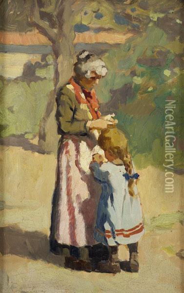 Le Coccole Della Nonna Oil Painting - Adolfo Belimbau