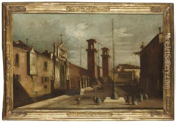 Figures By The Gates Of The Arsenale, Venice Oil Painting - Francesco Guardi