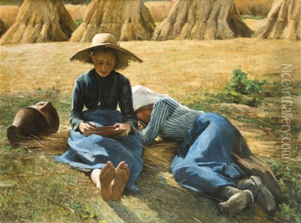 Resting In The Fields Oil Painting - Alexandre-Emile Boiron