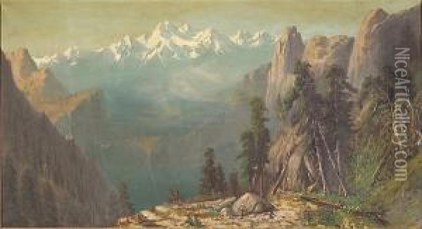 The Alps Of California, 1885 Oil Painting - J. Walcom