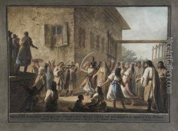 Ballo Di Ragazze Valacche Osservato Nella Citta Di Giorsiova Oil Painting - Luigi Mayer