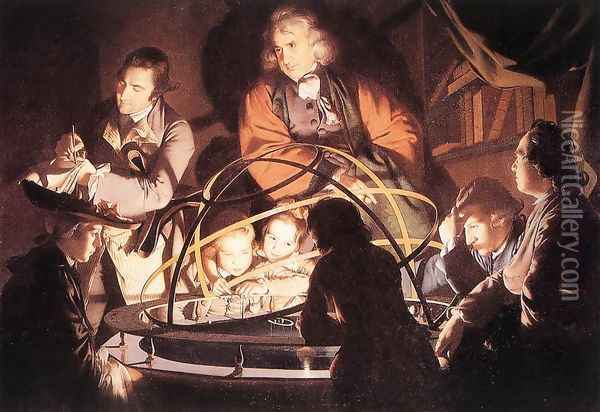 A Philosopher Lecturing with a Mechanical Planetary Oil Painting - Joseph Wright