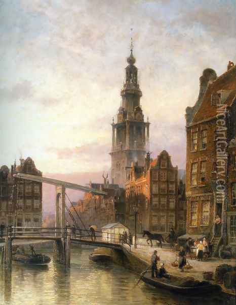The Zuider Kerk at Dusk, Amsterdam Oil Painting - Cornelis Christiaan Dommelshuizen