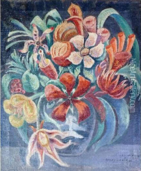 Flowers In A Vase Oil Painting - Rowley Smart