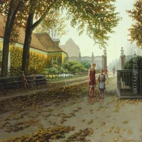 Scenery From The Gates Of Frederiksberg Garden, Copenhagen Oil Painting - Sophus Vermehren