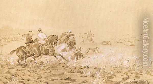Bustards Hunting with Greyhounds Oil Painting - Juliusz Kossak