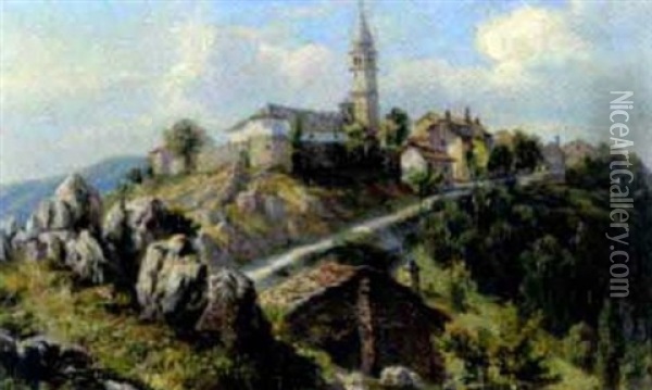 Das Dorf Canzano Am Karsten Bei Triest Oil Painting - Jan Trentan Havlicek