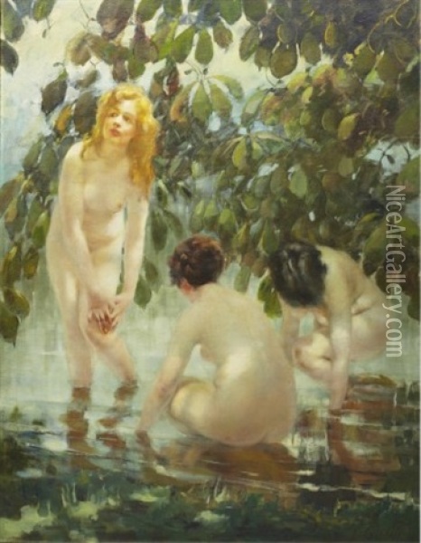 The Bathers Oil Painting - Vitaly Gavrilovich Tikhov