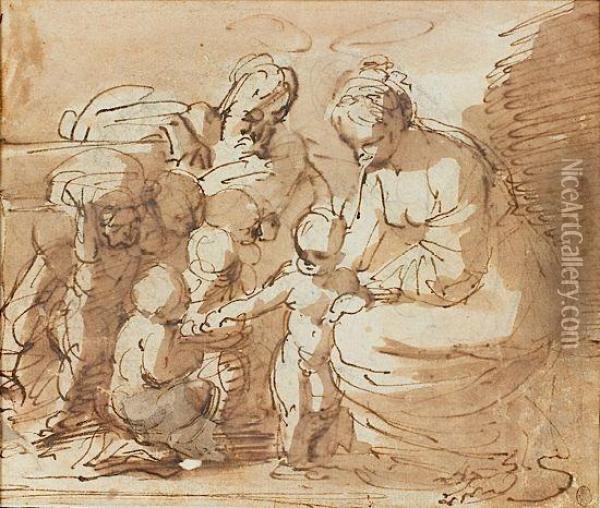 La Sainte Famille Entouree D'enfants Oil Painting - Domenico Maria Canuti
