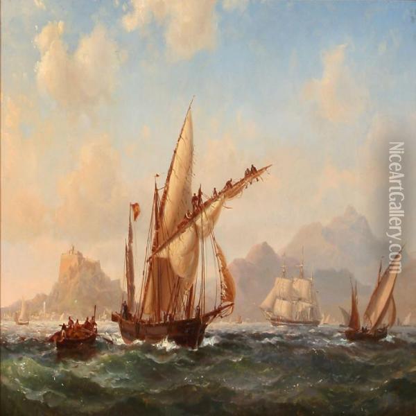 Ships In The Mediterranean Sea Off The Coast Ofalicante Oil Painting - Vilhelm Melbye