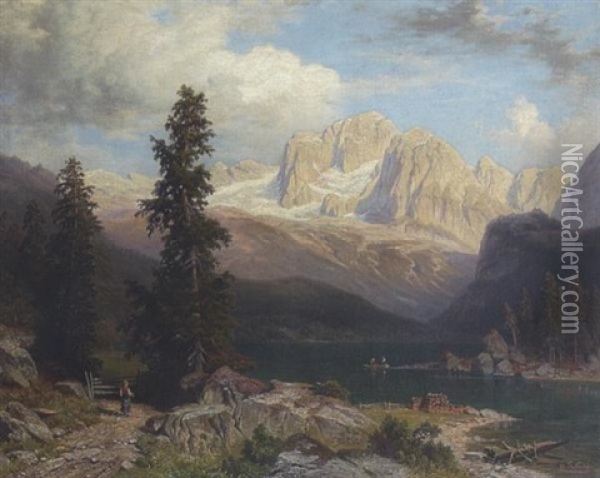 Blick Uber Den Konigssee Auf Das Dachsteingebirge Oil Painting - Theodor (Wilhelm T.) Nocken