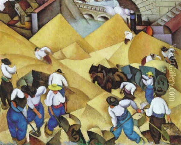 Peasants At Work Oil Painting - Pavel Kotlarevsky