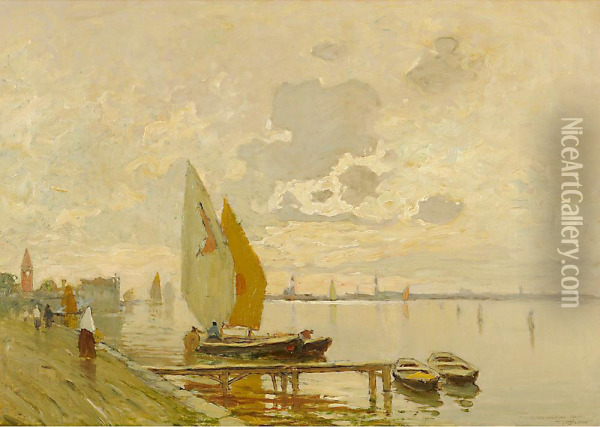 Barche In Laguna Oil Painting - Pietro Fragiacomo