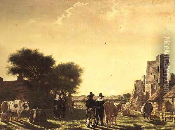 A Dutch Farm with the Ruins of the Huis te Kleef, c.1650 Oil Painting - Govert Dircksz. Camphuysen