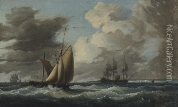 British East Indiaman And Other Ships On A Stormy Coast Oil Painting - Dominic Serres