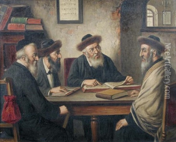 Rabbis At Discussion Oil Painting - Carl Ostersetzer