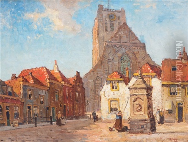 The Grote Or Sint-catharijne Church In Den Briel Oil Painting - Bernardus Petrus (Ben) Viegers