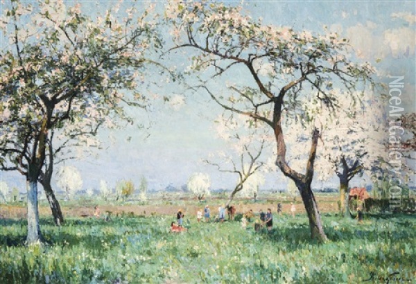 Children Playing In An Orchard Oil Painting - Pieter Gorus