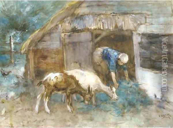Feeding the goats Oil Painting - Willem Van Der Nat
