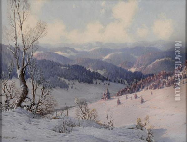 Weite Schwarzwaldlandschaft Im Winter. Oil Painting - Karl Hauptmann