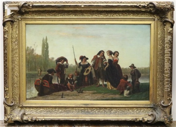 Een Elegant Gezelschap Bij Een Sloep Oil Painting - Carel Frederik I Bendorp