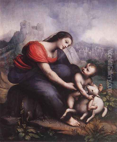 Madonna and Child with the Lamb of God Oil Painting - Cesare da Sesto