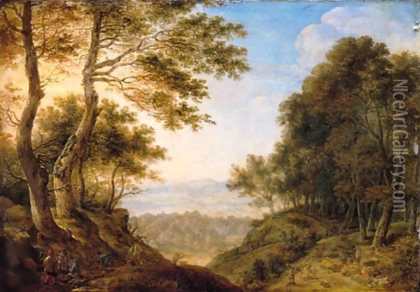 An Extensive Forest Landscape With Woodcutters Oil Painting - Herman Saftleven