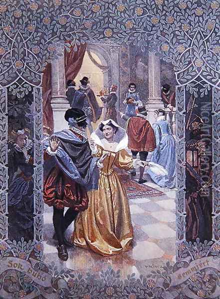Illustration for a scene in Much Ado About Nothing, c.1900 Oil Painting - Christian August Printz