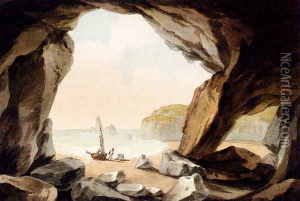 A View From A Cave Near Tenby, South Wales Oil Painting - John Warwick Smith
