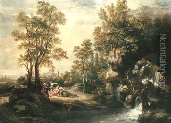 Peasants resting by a waterfall Oil Painting - Martin Knoller
