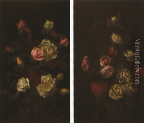 Roses (+another; 2 Works) Oil Painting - George Cochran Lambdin