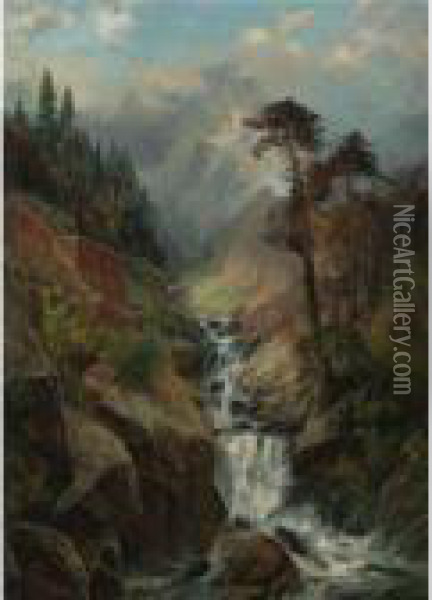 Cascade In The Mountains Oil Painting - Philipp Weber
