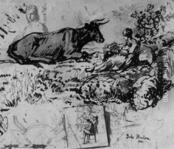 Femme Avec Une Vache Et Moutons Oil Painting - Jules Breton