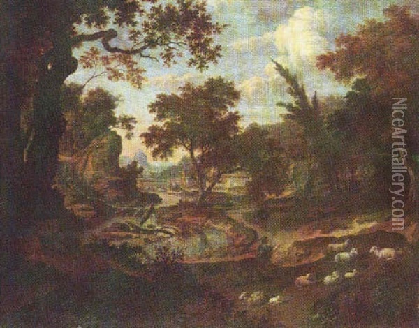 A Classical Landscape With The Widow Of Phocion Oil Painting - Pieter Rysbraeck