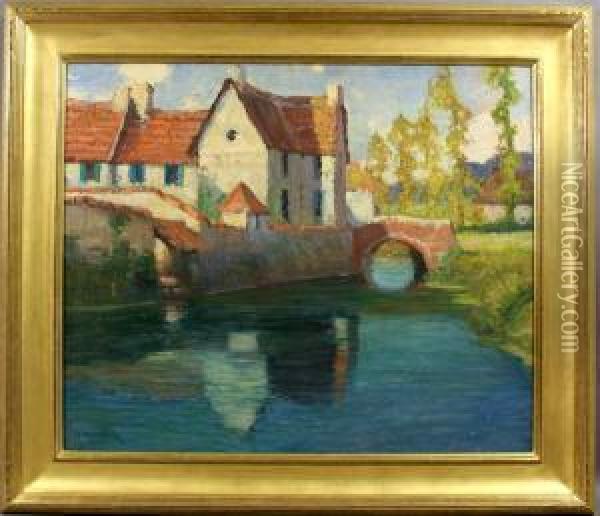 Chateau By A Stream Innormandy Oil Painting - George Ames Aldrich