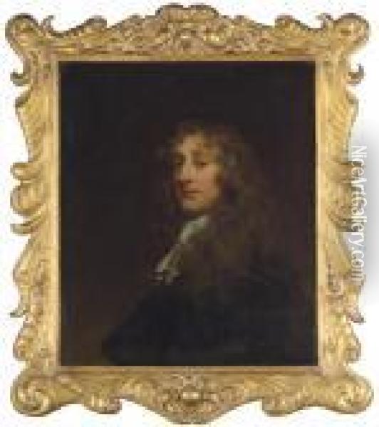 Portrait Of A Gentleman, Bust-length, In A Dark Doublet And White Stock Oil Painting - Sir Peter Lely