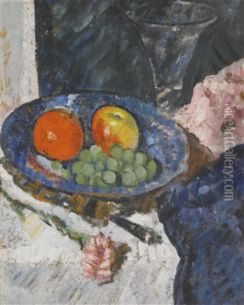A Bowl Of Fruit Oil Painting - George Leslie Hunter