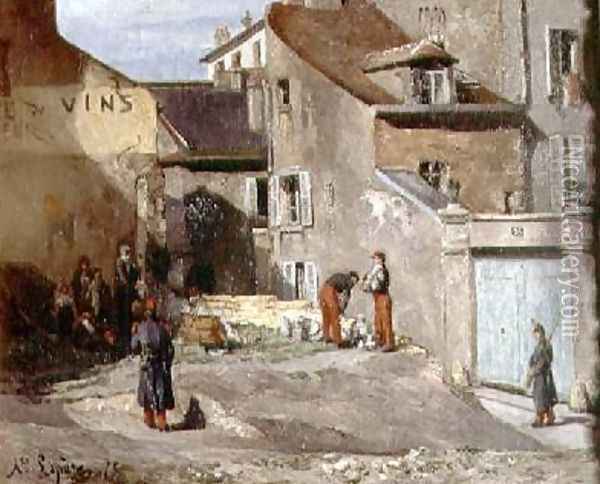 Rue des Rosiers with the artillery soldiers of Generals Clement Thomas and Lecomte during the Paris Commune Oil Painting - Auguste Lepere