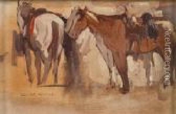 Study Of Saddled Horses Oil Painting - Edgar Alwin Payne