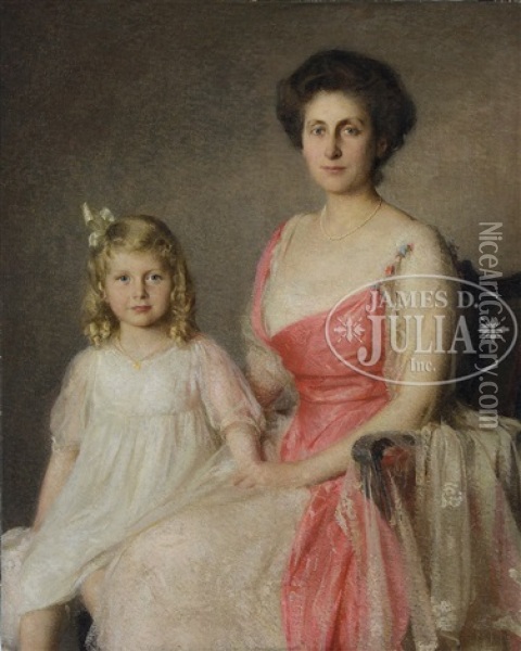 Portrait Of A Boston Lady With Daughter Oil Painting - Edward Wilbur Dean Hamilton