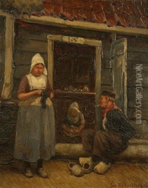 Interieur Bei Vollendam Oil Painting - Johannes Hermanus Barend Koekkoek