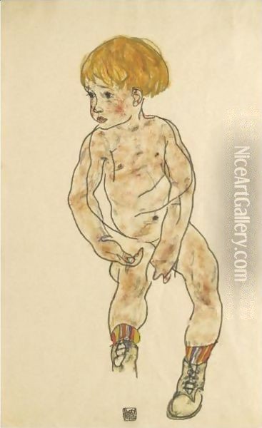 The Artist's Nephew, Anton Peschka, Jr. Oil Painting - Egon Schiele
