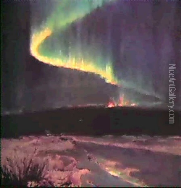 The Northern Lights, Cape Homer, Alaska Oil Painting - Sydney Mortimer Laurence