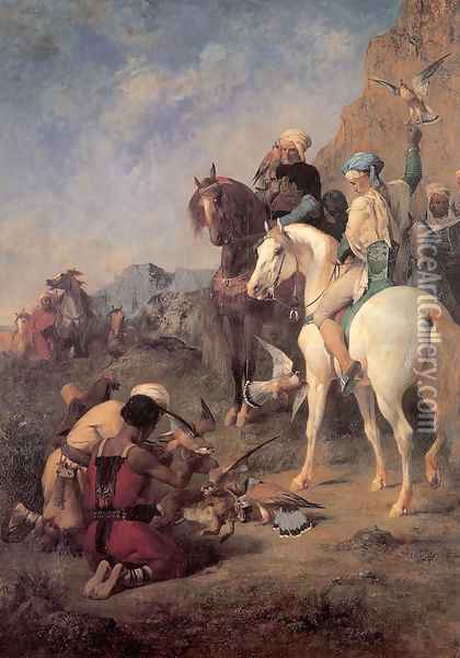 Falcon Hunting in Algeria Oil Painting - Emile Munier