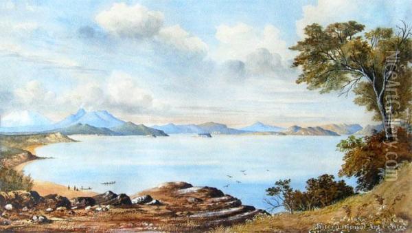 Lake Taupo - View Of The Southern Shore Oil Painting - John Barr Clarke Hoyte