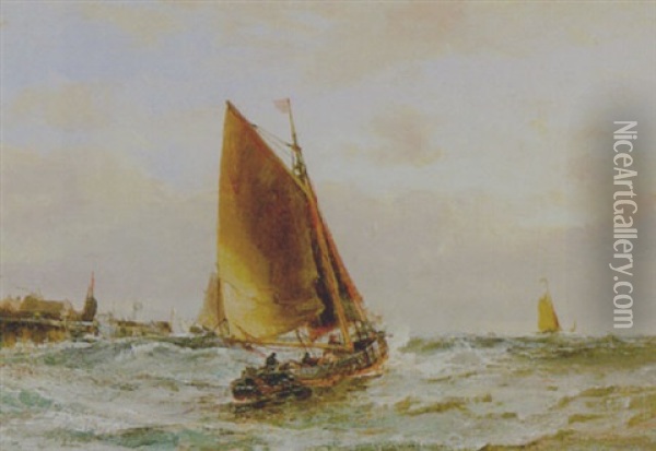 Fishing Boats Entering Southwold Harbour Oil Painting - Edwin Hayes