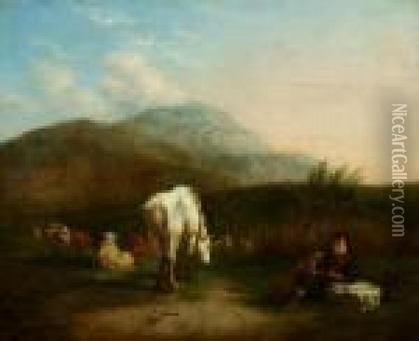 Junger Hirte Mit Dem Vieh In Hugellandschaft Oil Painting - Karel Dujardin