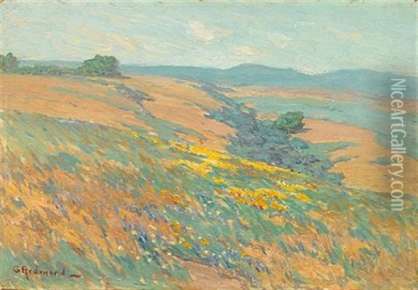Rolling Hills With California Wildflowers Oil Painting - Granville S. Redmond