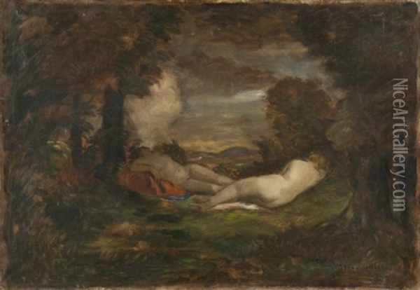 Les Deux Amies Dans Un Sous-bois Oil Painting - Jakob Gruenenwald
